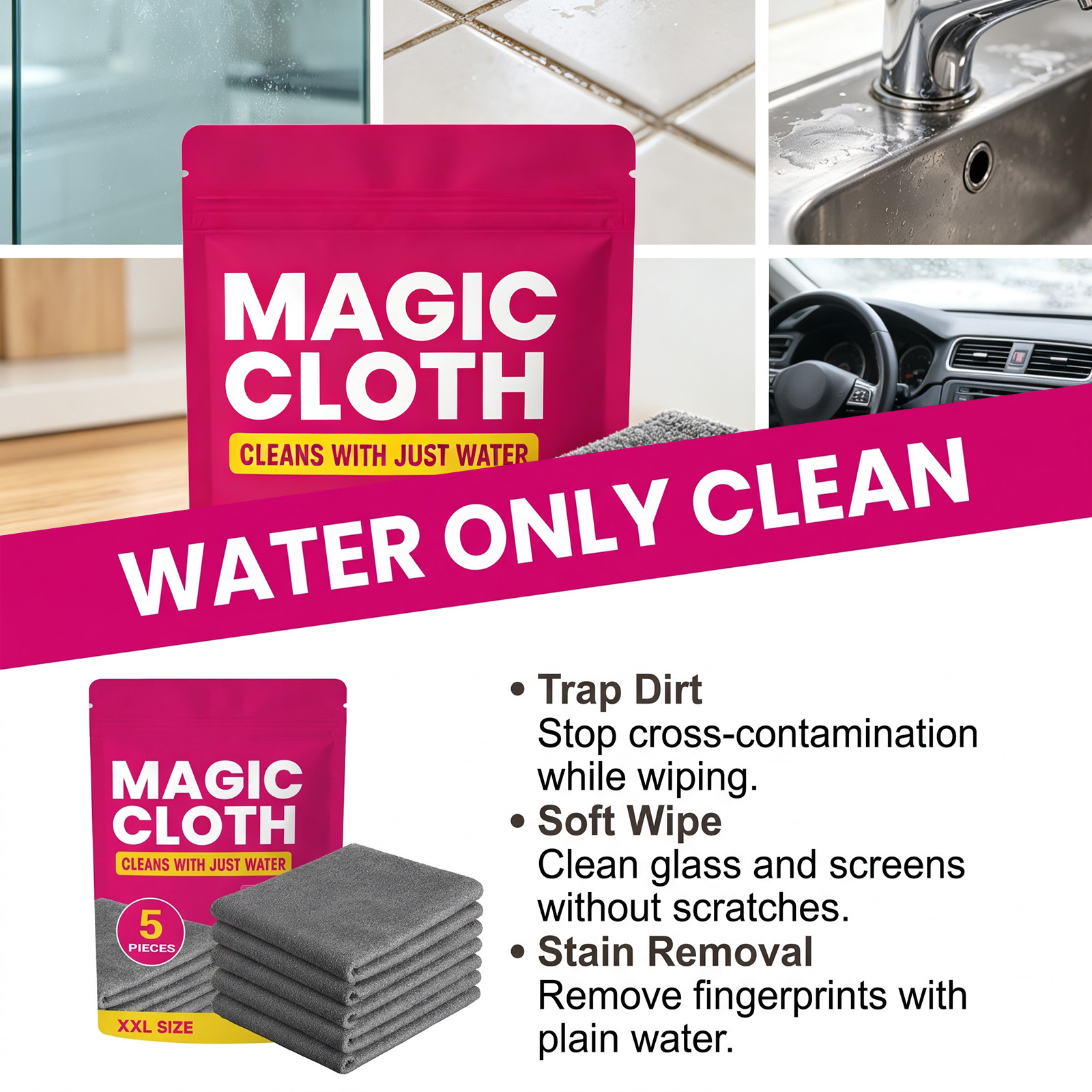 Magic Cleaning Cloths 5PCS Mic - огляд і ціна Glass Cleaner Streak